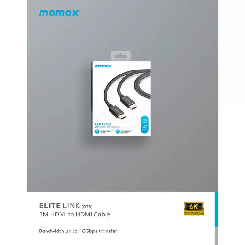 Momax Elite Link HDMI to HDMI 2.0 4K Cable 2M - Black (DT5D)-smartzonekw