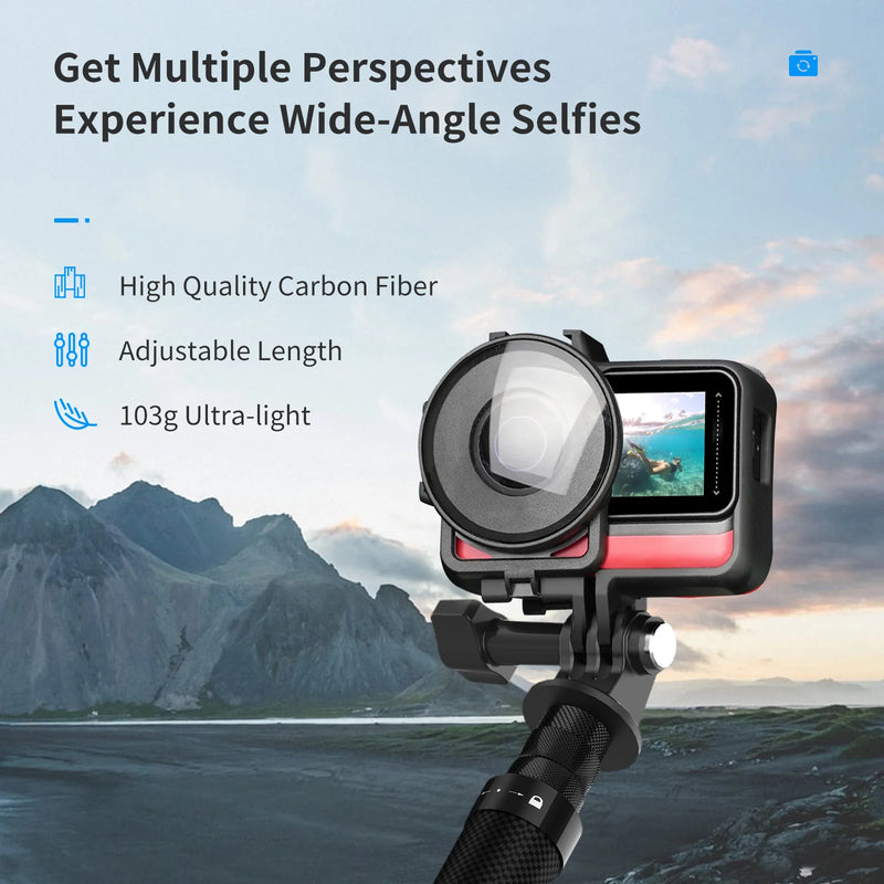 TELESIN 1.16m Carbon Fiber Selfie Stick for Action Cameras-smartzonekw