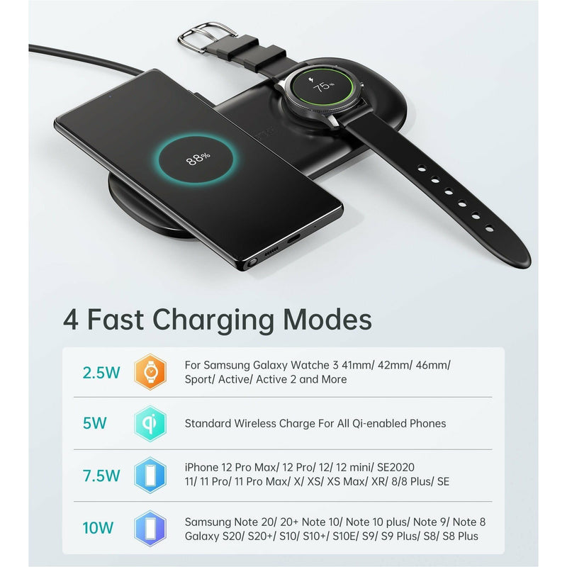 CHOETECH 2 in 1 Wireless Charger, 10W Max Wireless Charging Pad with Adapter for Galaxy Watch - Smartzonekw
