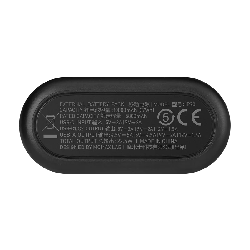 Momax iPower PD mini USB-C PD External Battery Pack 10000mAh - Black (IP73D)-smartzonekw