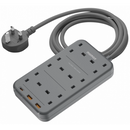 Momax ONEPLUG 6-Outlet Power Strip With USB Power Strip (2 Meters Cord) - Gray (US12UKE)-smartzonekw