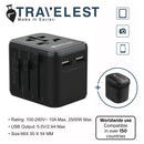 Travelest UNIVERSAL Travel Adapter 2500W with 2 USB 2.4A-smartzonekw