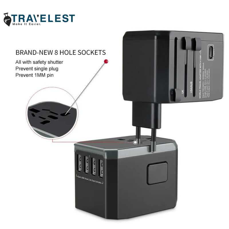 Travelest UNIVERSAL Travel Adapter 5.6A 4 USB 1 TYPE C-smartzonekw
