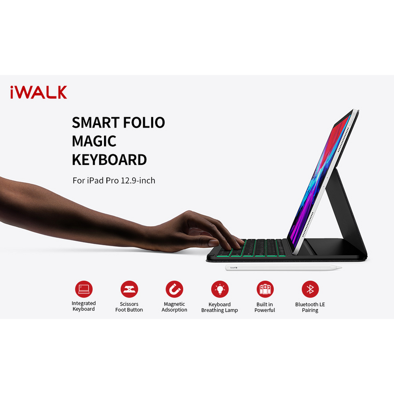 Iwalk Crazy Keyboard Smart Folio Magic Bluetooth Keyboard for Apple iPad Pro 12.9 with Magnetic Stand - Black-smartzonekw
