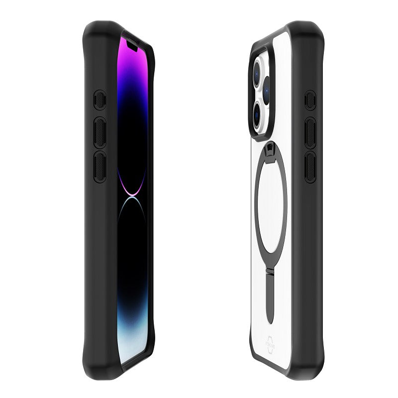 Itskins Hybrid Stand Case Compatible with Magsafe for iPhone 15 Pro Max - Black and Transparent-smartzonekw