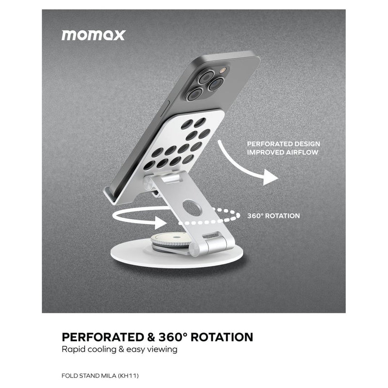 Momax Fold Stand Mila Rotatable Phone Stand - Silver (KH11S)-smartzonekw