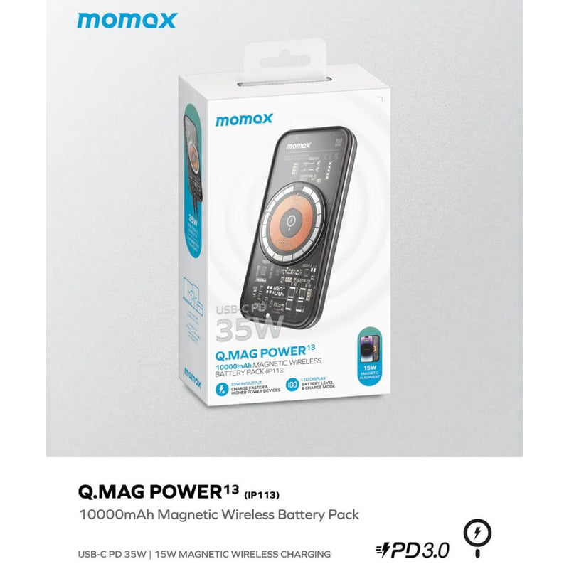 Momax Q.Mag Power 13 PD 35W 10000mAh Magnetic Power Battery Pack (IP113D)-smartzonekw