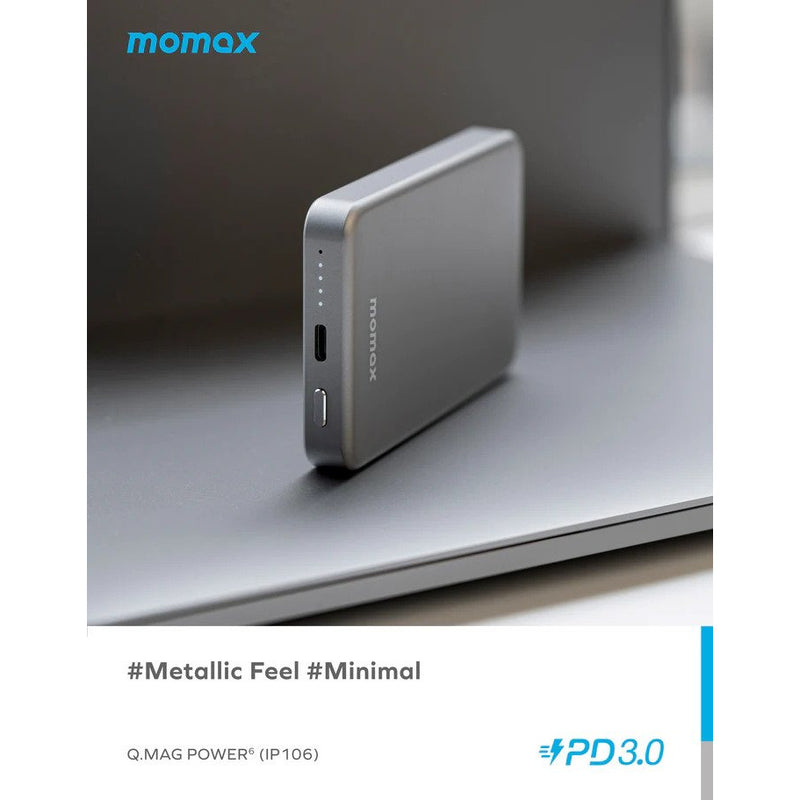 Momax Q.MAG POWER 6 Magnetic Wireless Battery Pack 5000mAh - Space Gray (IP106E)-smartzonekw