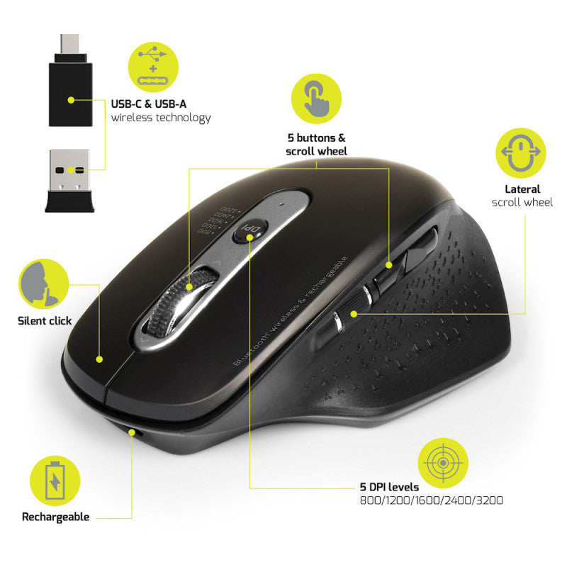 Port Connect Wireless 2.4GHz Bluetooth® Rechargeable Executive Mouse-smartzonekw