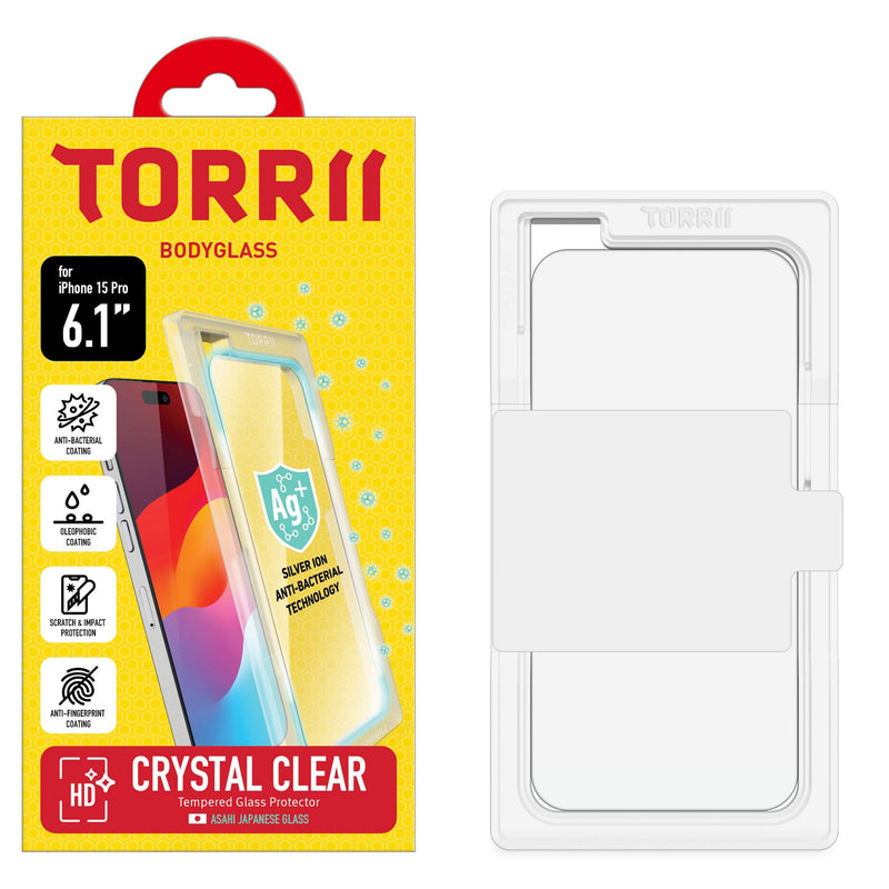 Torrii Bodyglass Screen Protector Anti-Bacterial Coating for iPhone 15 Pro  (6.1”) – Clear - Smartzonekw