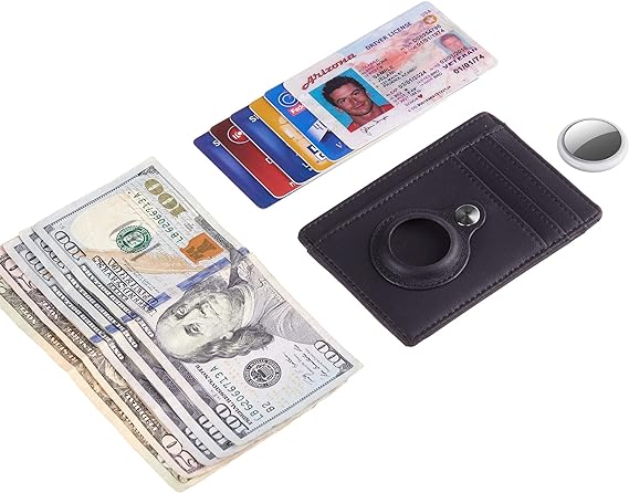 Slim Minimalist Front Pocket Wallet with Built-In Case Holder for AirTag - Black-smartzonekw