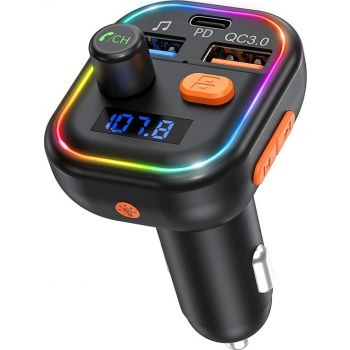 Victsing Wireless FM Transmitter for Car, V5.0 Car Adapter with QC/PD Fast Charging, Support Siri - Black-smartzonekw
