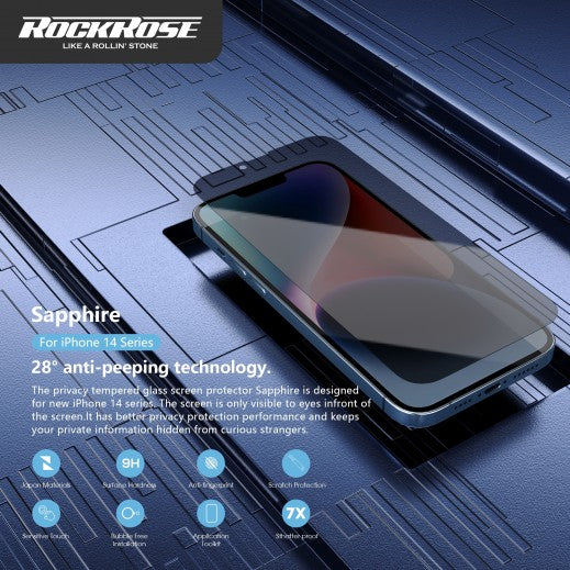 ROCKROSE  2.5D Crystal Clear Privacy Tempered Glass for iPhone 14 Plus-smartzonekw