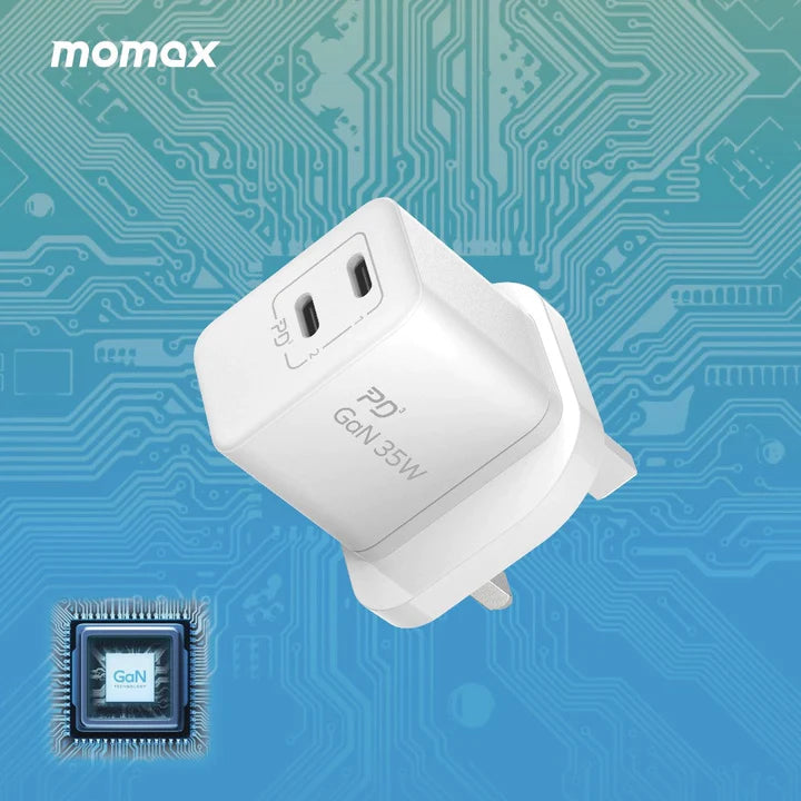 Momax ONEPLUG 35W 2-Port GaN Mini Charger - White (UM32UKW)-smartzonekw
