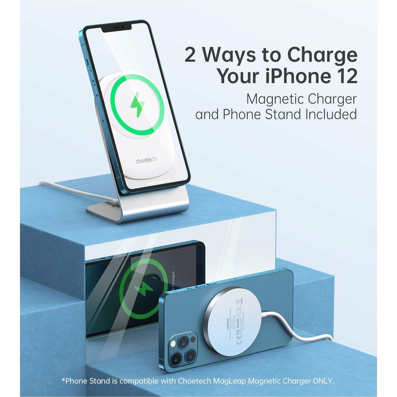 CHOETECH Magnetic Fast Wireless Charging Stand Holder with 5ft USB-C Cable for iPhone 12 (H047+T517) - Smartzonekw