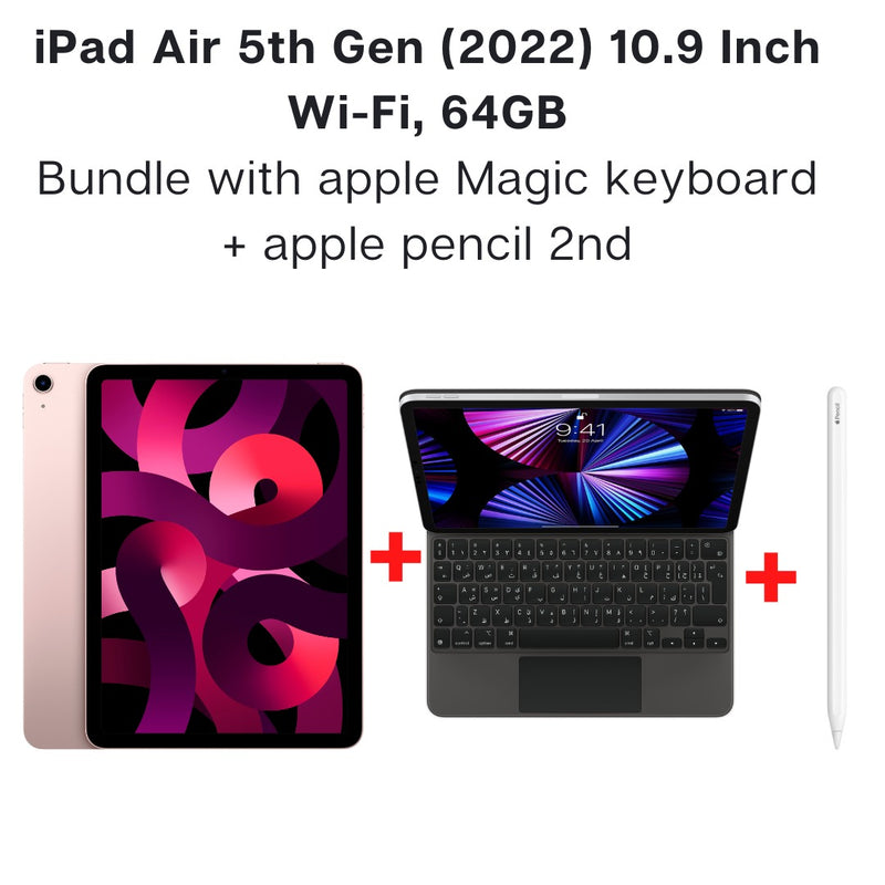 iPad Air 5th Gen (2022) 10.9 Inch Wi-Fi, 64GB + Apple Magic Keyboard Arabic/English + Apple Pencil 2 - Smartzonekw