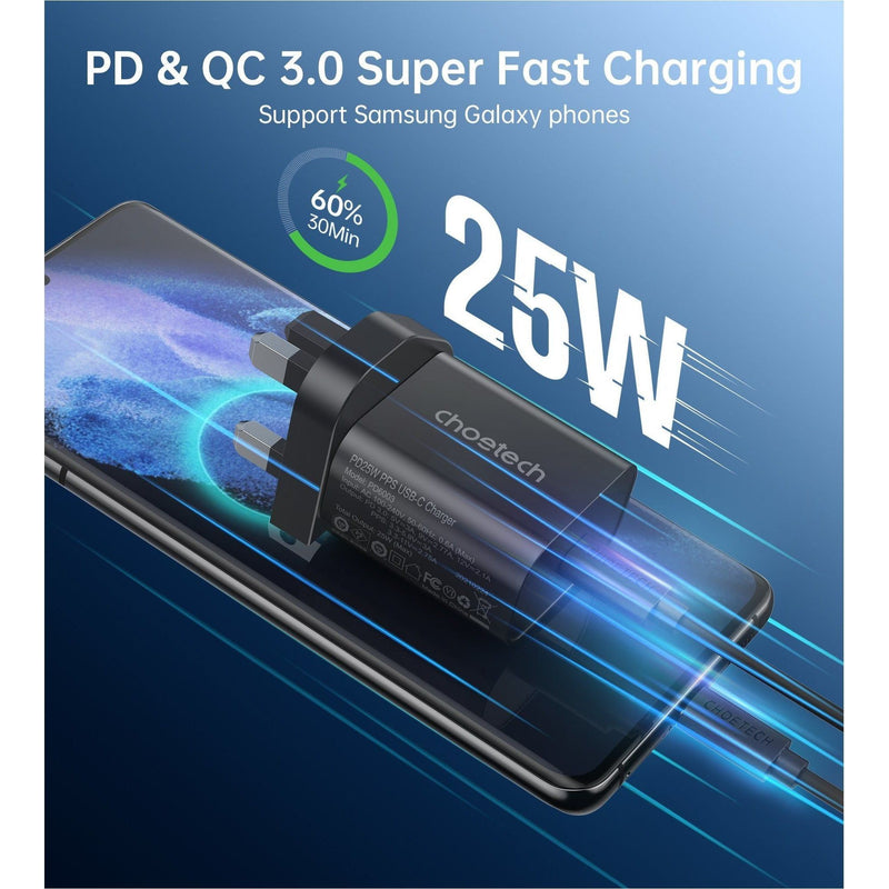 CHOETECH PD25W PD3.0 PPS USB C Charger - Black - Smartzonekw