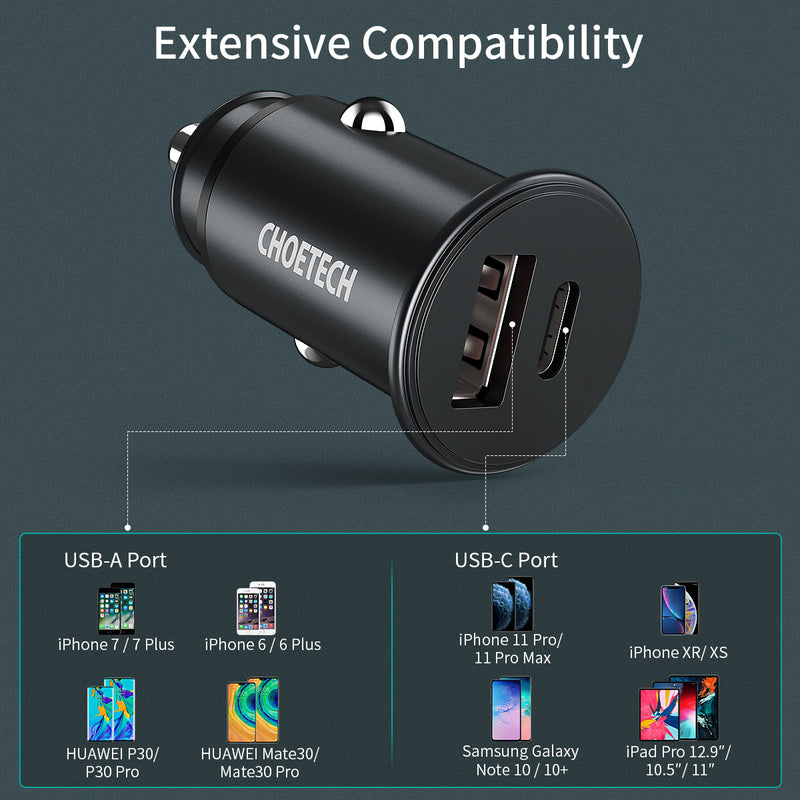 Choetech Super Mini PD3.0 30w Fast Car Charger - Smartzonekw