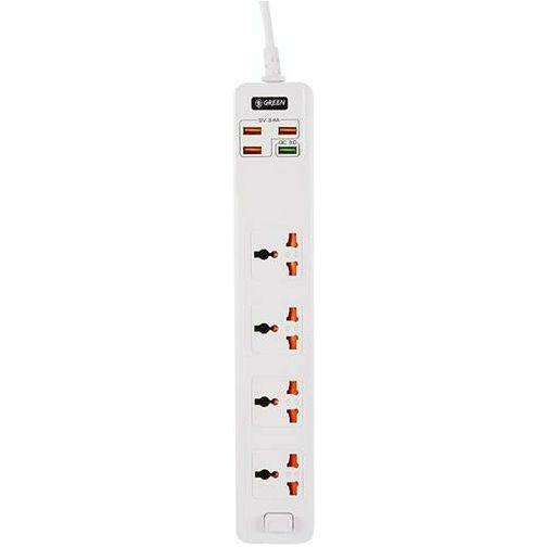Green 4 AC 4 USB 3.4A QC3.0 Multiport Smart Power Socket 3000W 3M with Overload Protection, Multi Power Plug Extension - Smartzonekw