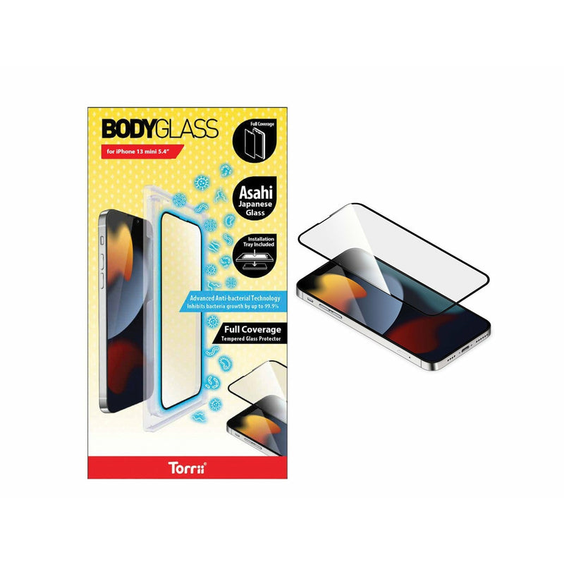 Torrii Bodyglass Screen Protector for iPhone 13 mini (5.4) Anti-bacterial Coating - Full Coverage Curved - Black - Smartzonekw