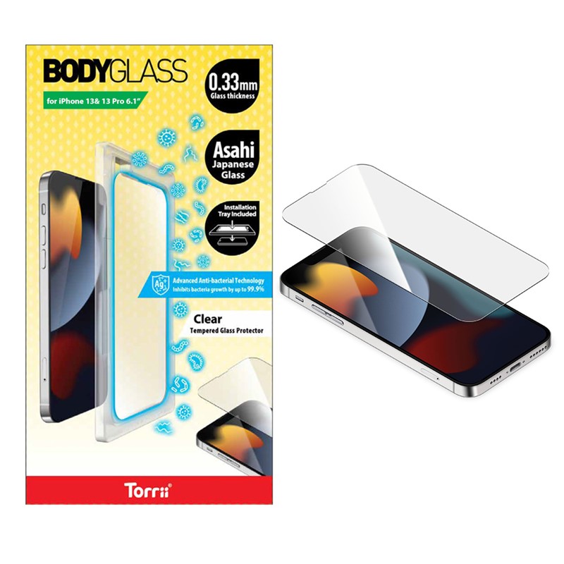 Torrii Bodyglass Screen Protector for iPhone 13 & 13 Pro (6.1) Anti-bacterial Coating - Clear - Smartzonekw