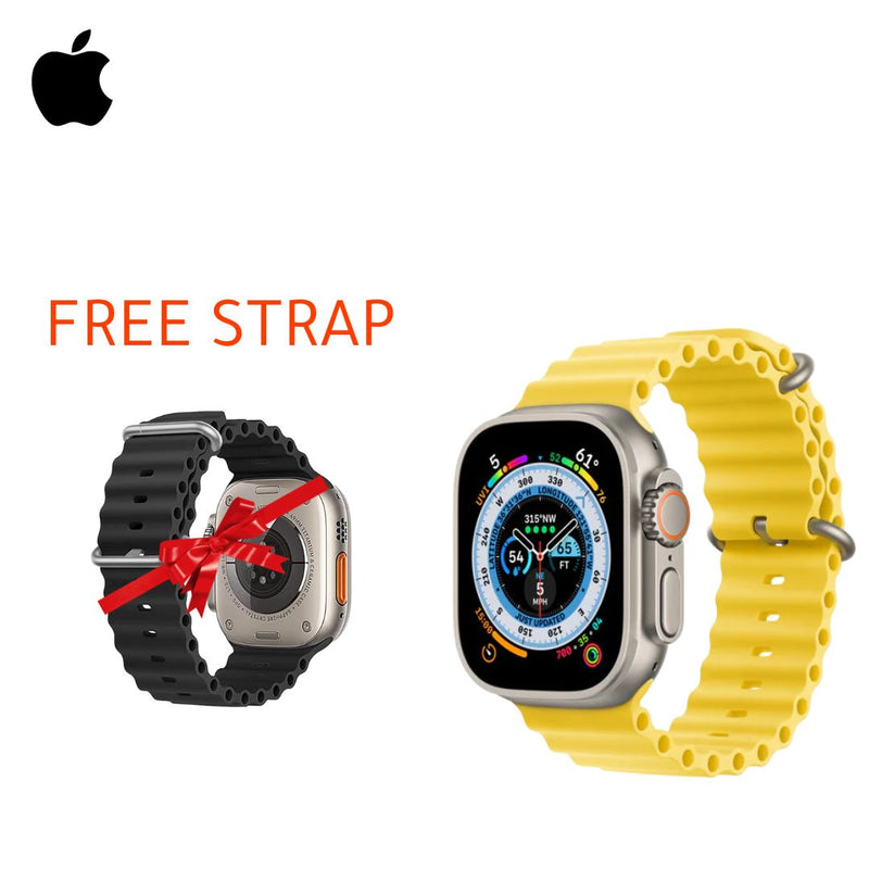Apple Watch Ultra GPS + Cellular, 49mm Titanium Case with Yellow Ocean Band with Free Strap - Smartzonekw