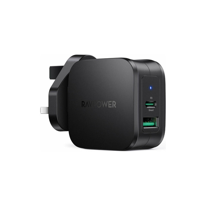 RAVPower PD Pioneer 30W 2-Port Wall Charger UK Plug- Black (RP-PC144) - Smartzonekw