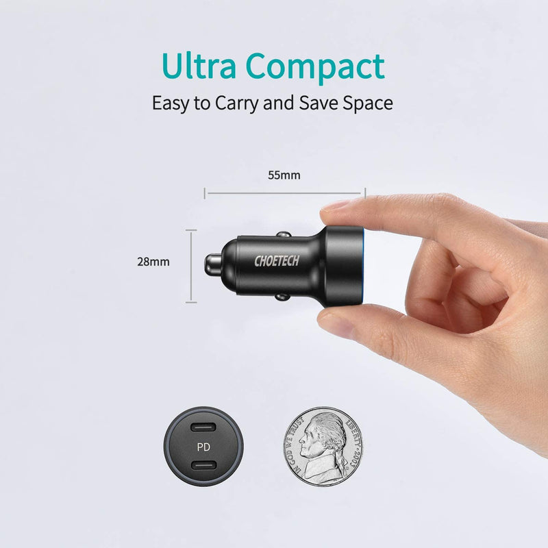 CHOETECH 36W 2-Port PD18W All Metal Fast Car Charger for iPhone 12/12 Pro Max/12 Mini (C0054-BK) - Smartzonekw