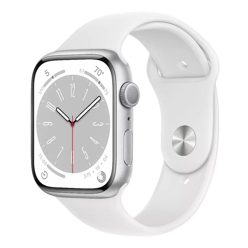 Apple Watch Series 8 GPS 41mm  Silver Aluminum Case, White Sport Band (GPS + Cellular) with Free Screen Protector - Smartzonekw