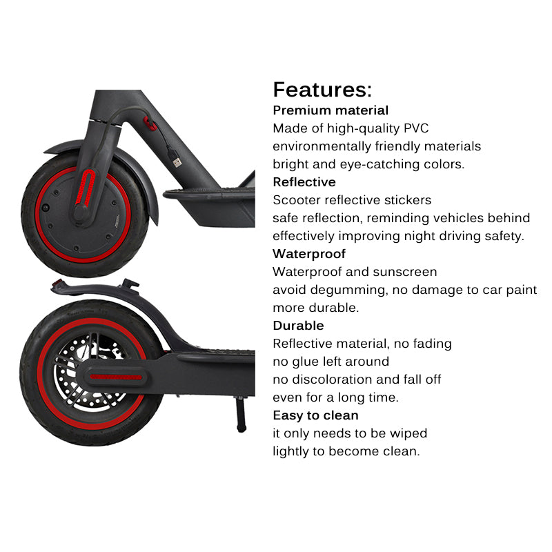 Safety Reflective Styling Stickers for Xiaomi Scooters Wheel 8.5 inches - Red (M-59C-R) - smartzonekw