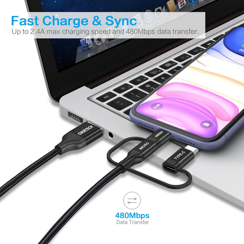 Choetech MFI certified 3 in 1 Lightning & Micro USB & USB-C to USB-A/M Nylon Braided Cable ( IP0030 ) - smartzonekw