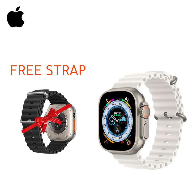 Apple Watch Ultra GPS + Cellular, 49mm Titanium Case with White Ocean Band with Free Strap-smartzonekw
