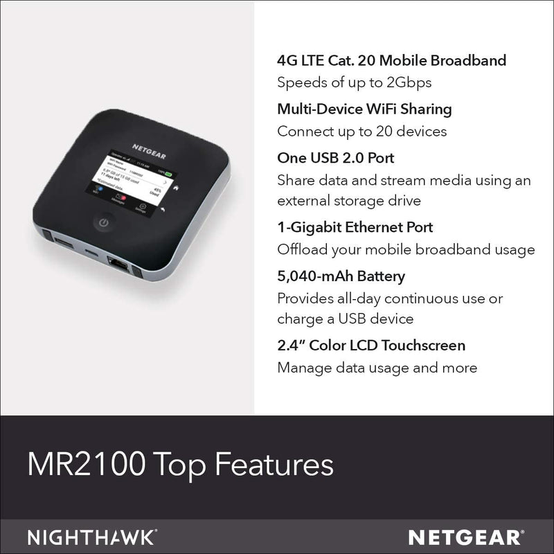 NETGEAR Nighthawk M2 Mobile Hotspot 4G LTE Router MR2100 - Download Speeds of up 2 Gbps Unlocked to Use Any SIM Card - smartzonekw