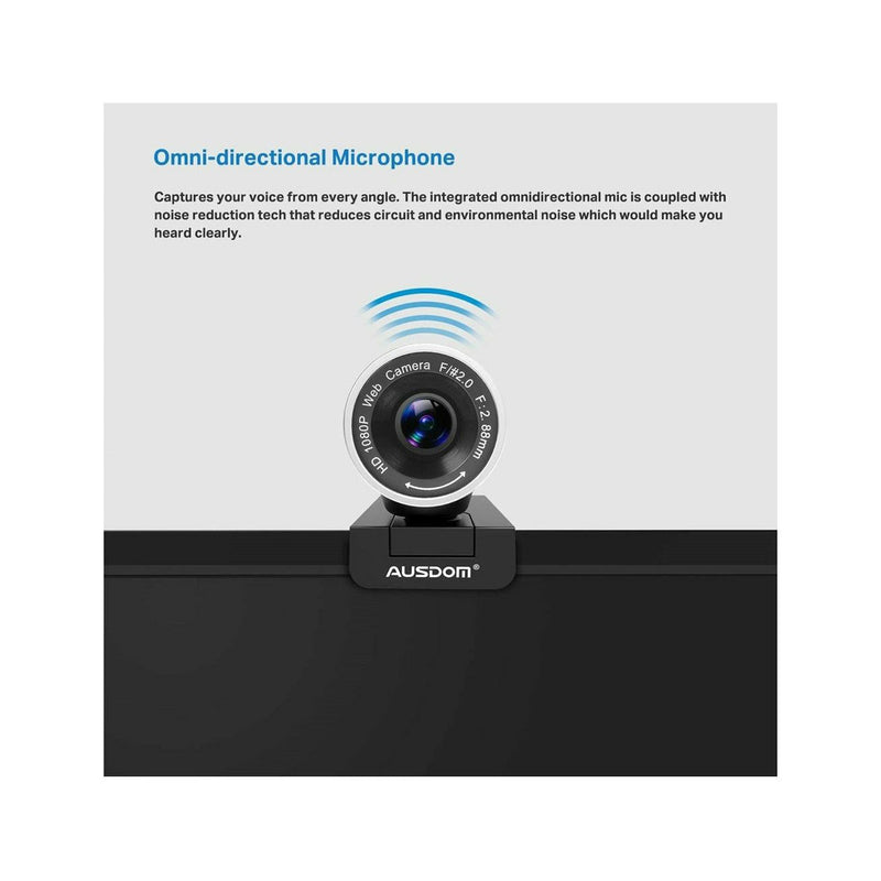 Ausdom AW615S Full HD 1080p Webcam, Build-in Microphone with Smart Noise Cancellation Function, for Windows Only-smartzonekw