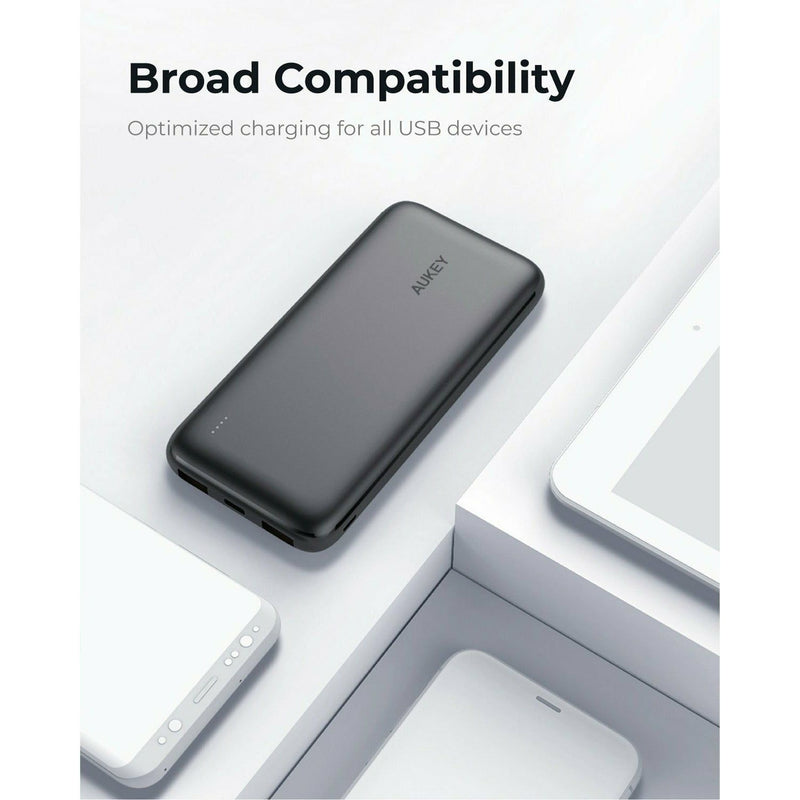 Aukey PB-N73S 10000mAh 18W Ultra Thin Portable Charger 3-Port USB-C PD Fast Charge-smartzonekw