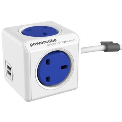 Allocacoc PowerCube Extended USB UK 4X Plug + 2USB, 1.5M - Blue-smartzonekw