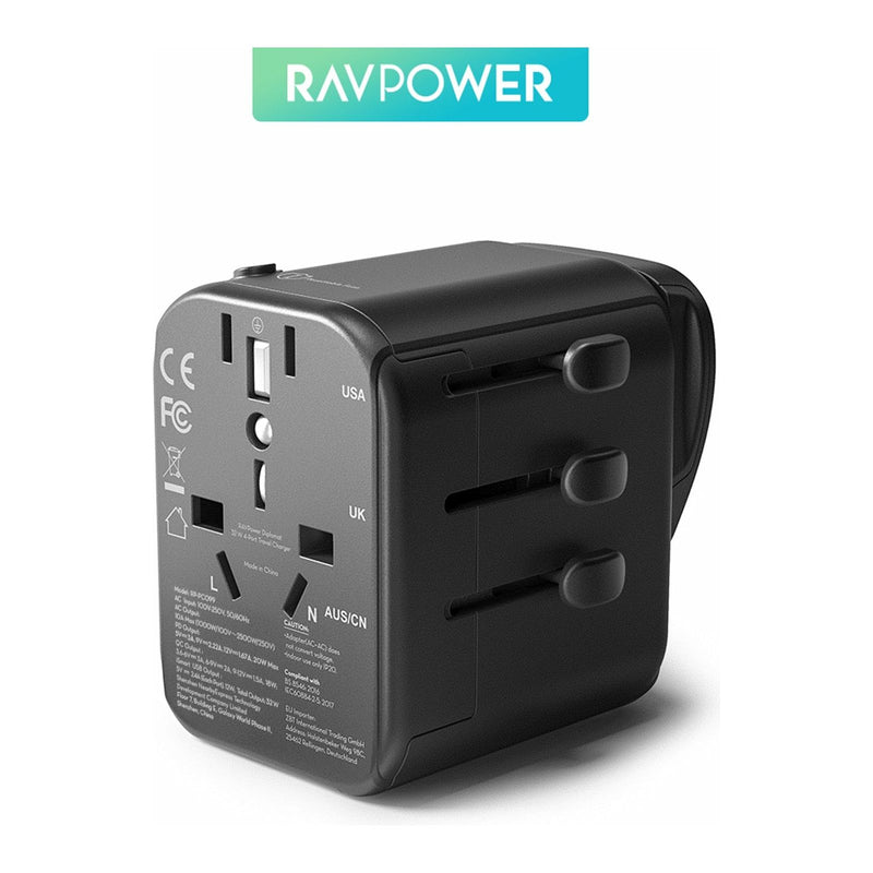 RAVPower RP-PC099 (PD20w upgrade) 32W 4-Port Travel Charger - Black - Smartzonekw