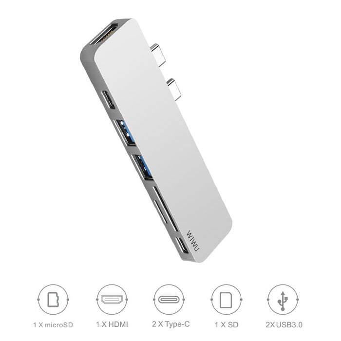 Wiwu USB Type-C 7 In 1 Hub Aluminum Case For Macbook-T8 - Smartzonekw