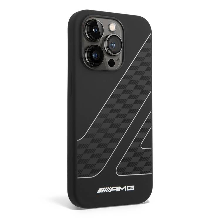 AMG Liquid Silicone Case - Checkered Flag Pattern, Bumper Protection iPhone 14 Pro - Black/White-smartzonekw