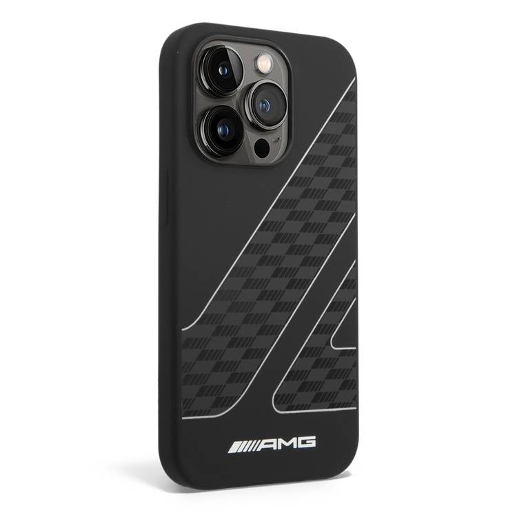 AMG Liquid Silicone Case - Checkered Flag Pattern, Bumper Protection iPhone 14 Pro Max - Black/White-smartzonekw