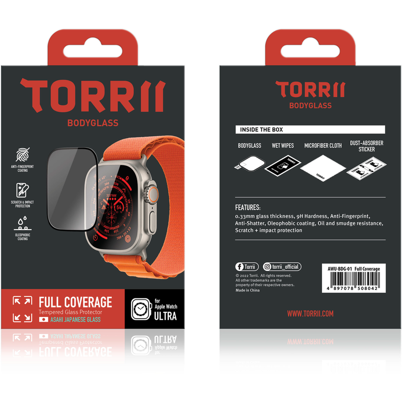 Torrii BODYGLASS Screen Protector for Apple Watch Ultra  49mm Full Coverage - Black-smartzonekw