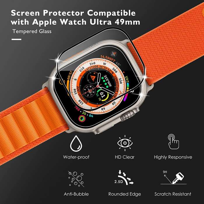 Apple Watch Ultra Screen Protector 49mm Tempered Glass - Black-smartzonekw