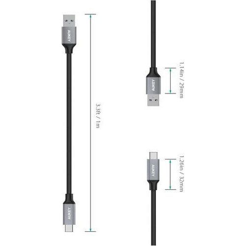 Aukey Braided Nylon USB 3.0 to USB-C Cable (2m / 6.6ft) - Grey - smartzonekw