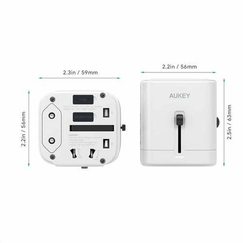 Aukey Universal Travel Adapter With USB-C and USB-A Ports - White - smartzonekw