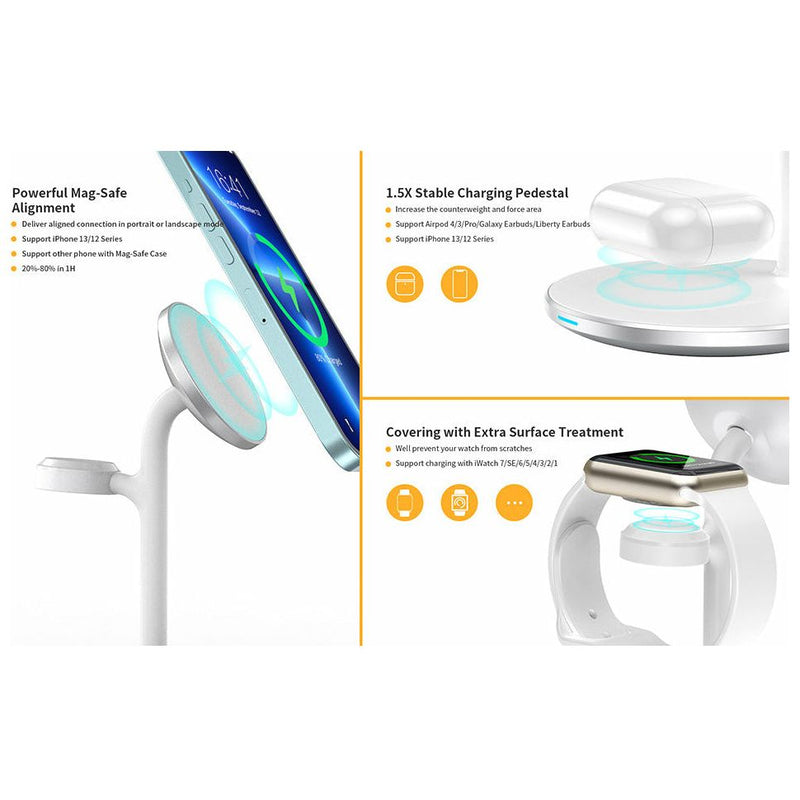 CHOETECH 3in1 Magnetic Wireless Charger Station for iPhone 12/13 Series, Airpods Pro with iWatch Holder-smartzonekw