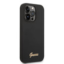 Guess Liquid Silicone Case with PC Camera Outline & Script Metal Logo  for iPhone 14 Pro - Black-smartzonekw