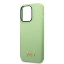 Guess Liquid Silicone Case with PC Camera Outline & Script Metal Logo  for iPhone 14 Pro - Green-smartzonekw