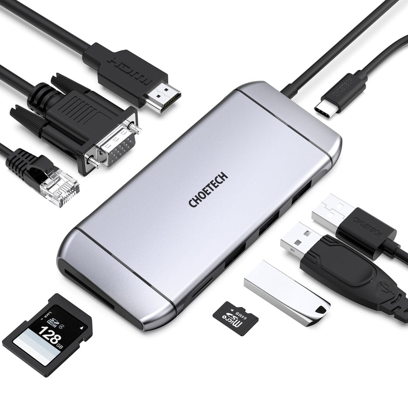 Choetech 9 in 1 USB C HUB - Silver (HUB-M15) - smartzonekw
