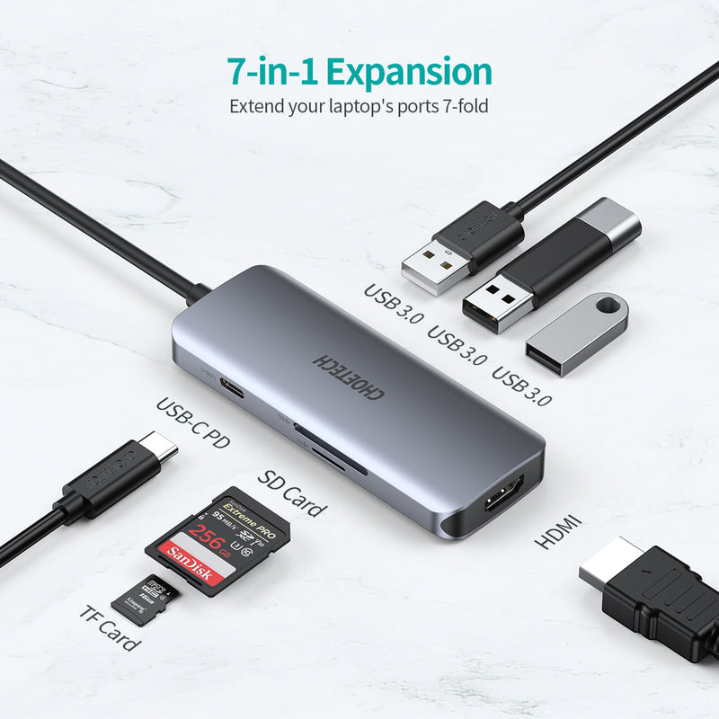 CHOETECH Hub-M19 7-in-1 Multiport USB Type C Hub - (HUB-M19-GY) - Smartzonekw
