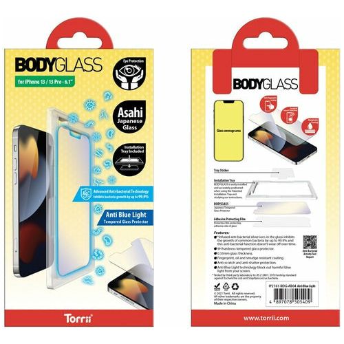 Torrii Bodyglass Screen Protector Anti-bacterial for iPhone 13/13 Pro - Anti Blue Light - Smartzonekw